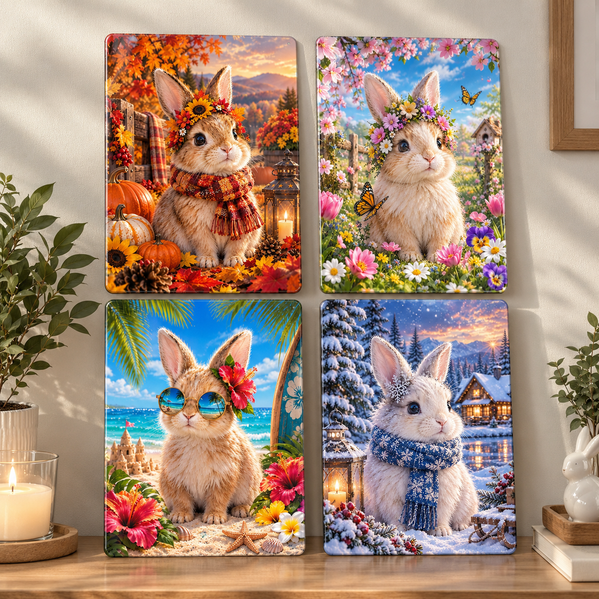 The Four Seasons Bunny Premium Metal Art Poster